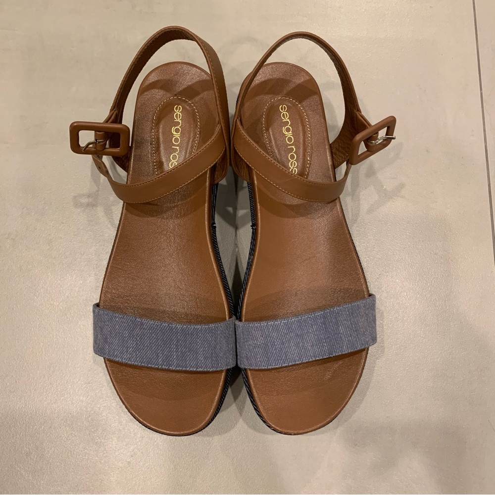 NWT Sergio Rossi Denim Leather Platform Sandal - 39.5